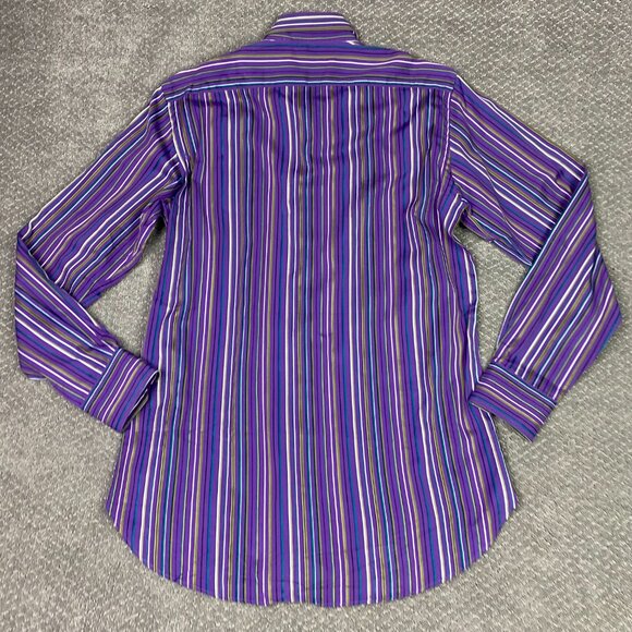 Etro Shirt Men's 40 Purple Green Gold Striped Button Down Up Cotton Milano NWOT - Picture 3 of 12